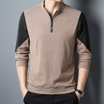 Men's German Velvet Long-sleeved Pullover in Camel and Black, Stylish Stand Collar, Casual Fashion