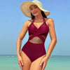 Halter-Neck Cross-Strap Swimsuit | Mesh-Grid One-Piece Solid Beach Bodysuit