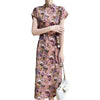 Chinese-inspired floral A-line midi dress with flutter sleeves and botanical print