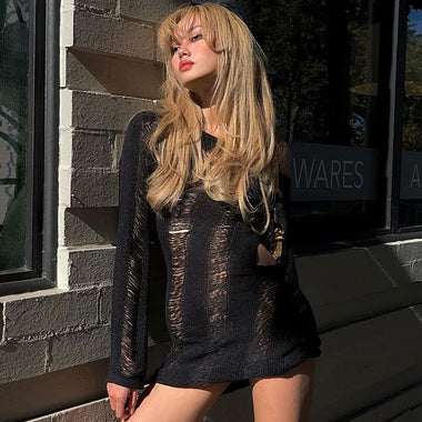 Hollow Backless Tie Knitted Maxi | Slim-Fit High-Tension Long-Sleeve Dress