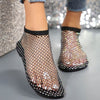 Hollow Flat Sandals With Rhinestone Design Summer Fashion Round Toe Shoes For Women