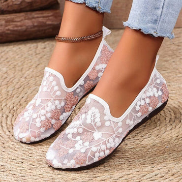 Lace Embroidered Flat Shoes Summer Breathable Casual Loafers For Women