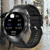 Laser ECG Blood Pressure Sports Watch with AMOLED screen, waterproof features, displaying temperature and weather information.