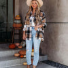 Long Sleeved Thick Cashmere Plaid Shirt Loose Casual Shirt Jacket Women