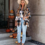 Long Sleeved Thick Cashmere Plaid Shirt Loose Casual Shirt Jacket Women