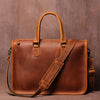 Men's Crazy Horse leather briefcase for laptops, casual retro style, top layer cow leather, ideal for A4 papers and daily use.