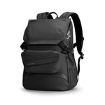 Men's black business travel backpack with large capacity and detachable design, perfect for commuters.