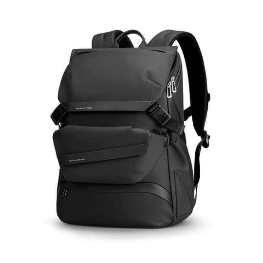 Men's black business travel backpack with large capacity and detachable design, perfect for commuters.