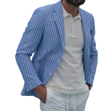 Men's Cotton And Linen Loose Striped Thin Casual Suit Jacket