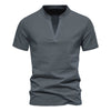 Men's deep V-neck short-sleeved T-shirt in dark gray, made of cotton for a comfortable daily wear.