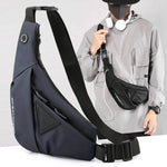 Men's Fashion Casual Fit Anti-theft Chest Bag in gray and black, stylish design with waterproof functionality.