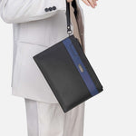 Men's fashion business briefcase in black and blue, stylish design, perfect for professional travel and daily use.