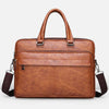 Men's simple business briefcase in brown PU leather with dual carrying options, perfect for business travel.