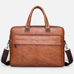 Men's simple business briefcase in brown PU leather with dual carrying options, perfect for business travel.