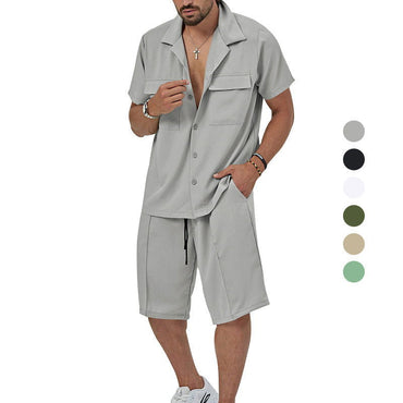 Men's Lapel Casual Shirt And Shorts Two-piece Set
