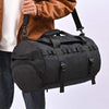 Men's large capacity black outdoor camping bag with cross-body and shoulder straps for hiking and sports activities.
