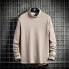 Beige men's long-sleeved shirt with high collar, perfect for autumn and winter leisure style.