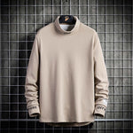 Beige men's long-sleeved shirt with high collar, perfect for autumn and winter leisure style.