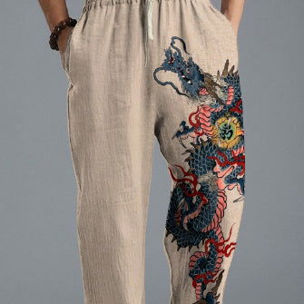 Men's Loose Casual Straight-leg 3D Printed High Waist Wide Leg Pants