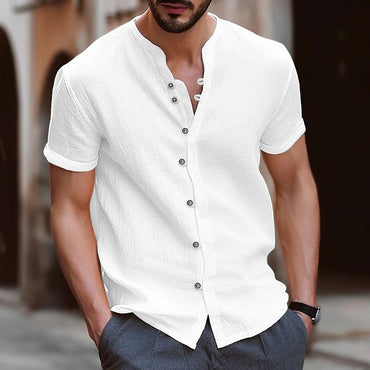 Retro Cotton-Linen Button-Down | Relaxed Fit Short Sleeve Summer Shirt