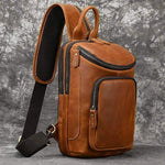 Men's Retro Crazy Horse Skin Shoulder Bag in light brown leather for leisure travel, featuring urban simplicity design.