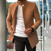 Men's slim fit khaki coat, single-breasted, stylish for fall and winter, paired with a white shirt.