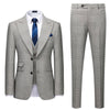 Men's gray plaid slim fit three-piece suit with matching pants, perfect for business casual occasions.