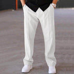 Men's casual loose straight trousers with drawstring design, featuring a slightly elastic fabric and comfortable fit.