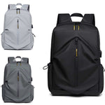 Men's waterproof backpack in grey and black, features breathable design, PU leather, and ergonomic air pillow belt.