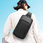 Men's waterproof leisure shoulder chest bag in black, ideal for urban simplicity and daily use.