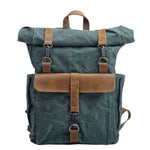 Casual outdoor mountaineering backpack in lake green and brown with clamshell design and multiple pockets.