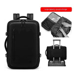 Multi-functional black waterproof backpack with large capacity and vacuum storage, ideal for business travel.