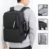 Multifunctional large capacity backpack in black, perfect for travel, commuting, and school, featuring a stylish design and portable options.