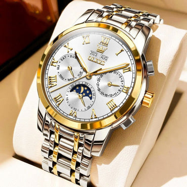 Stainless Steel Moon Phase Watch | Multi-Link Comfort Automatic Movement