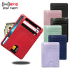Multiple card slots portable PU leather RFID credit card holder in various colors including red, pink, black, and blue.