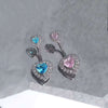 Heart-shaped umbilical ring jewelry with blue and pink gemstones set in silver for women.