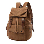 Stylish brown canvas travel backpack with adjustable straps and front pocket, ideal for leisure and daily use.