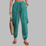 Women wearing teal drawstring overalls with pockets, perfect for summer casual outfits.