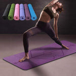 Non-slip TPE yoga mat with position lines, perfect for beginners; available in various colors, 6mm thick for comfort.
