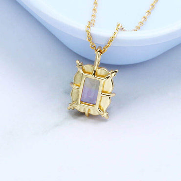 Octagonal Rectangular Purple Yellow Crystal Two-color Crystal S925 Silver Pendant