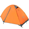 Outdoor double camping tent in vibrant orange, designed for rainproof and durability in high mountain conditions.
