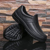 Outdoor travel four seasons male plus size rubber leather shoes in black with low top design.