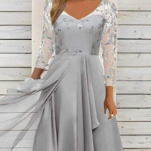 Oversized Chiffon V-Neck Mesh Dress | Patchwork High-Volume Airy Midi