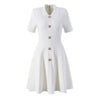 Polo-Collar A-Line Midi Dress in white featuring short sleeves and button detailing.
