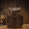 Retro dark brown Crazy Horse leather men's backpack with double straps, perfect for casual daily use.