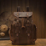 Retro dark brown Crazy Horse leather men's backpack with double straps, perfect for casual daily use.
