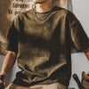 Men's retro washed army gray short-sleeved t-shirt with loose fit and casual style.