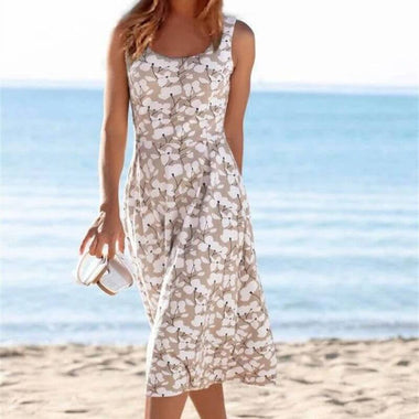 Round-Neck Floral Sleeveless Vest Dress | High-Ventilation Beach Swing Dress