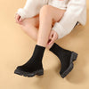 Black round toe large size Martin boots for women with low heel and comfortable fit, suitable for warmth and style.