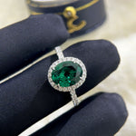 S925 Sterling Silver Big Diamond Oval Diamond Surround Row Diamond Ring 3 Karat